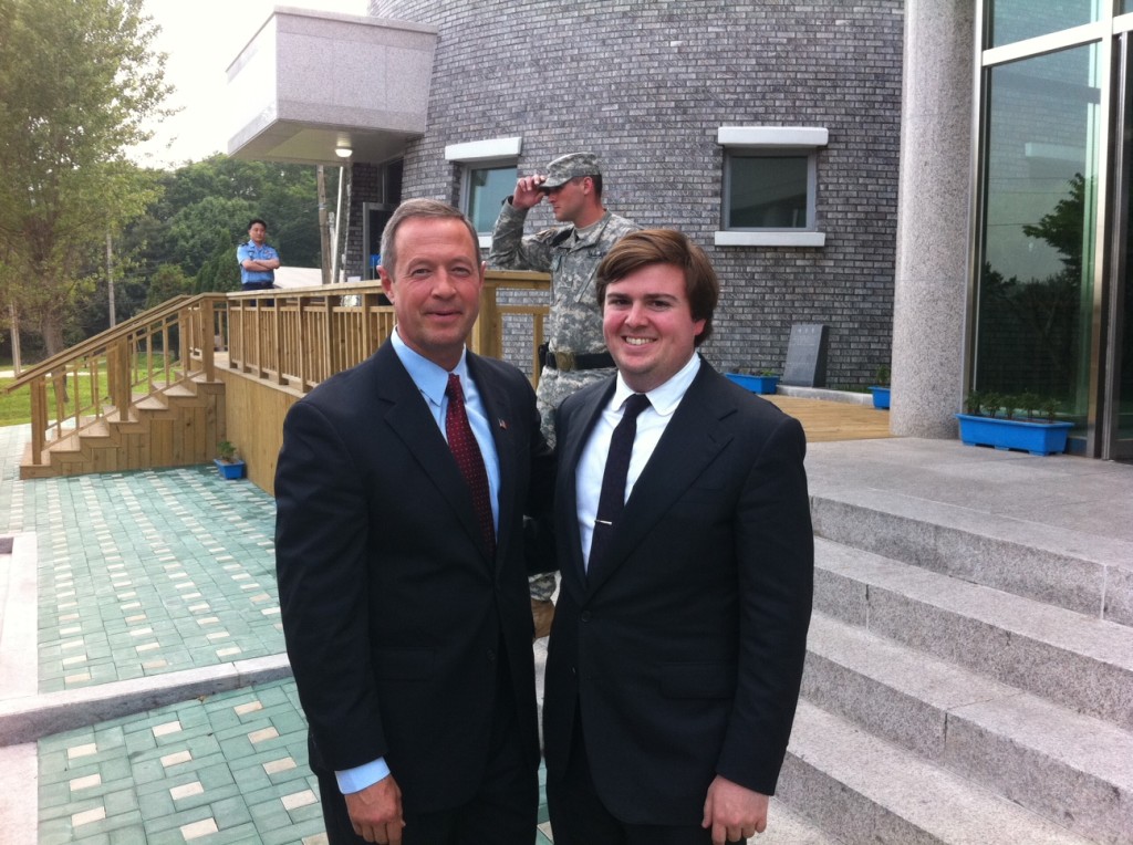 Burdette with Maryland Gov. Martin O’Malley at the DMZ in South Korea.