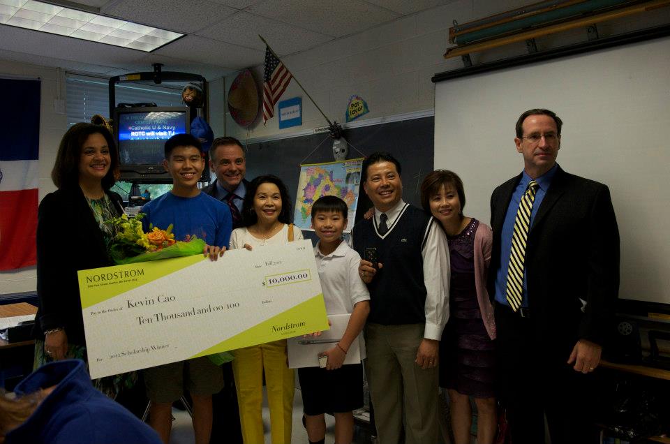 Senior Kevin Cao was surprised during class with a $10,000 scholarship from Nordstrom earlier this year.