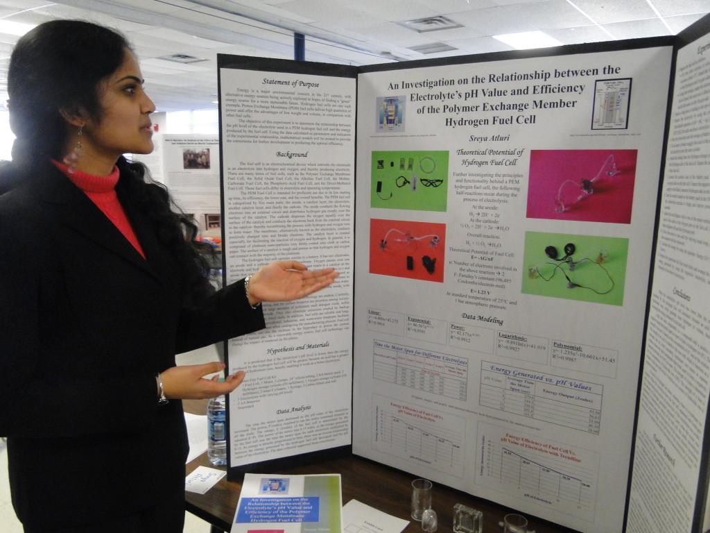 Sophomore Sreya Atluri presents her project at the Science and Engineering Fair.