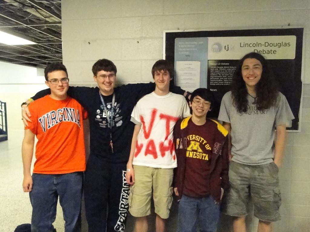 Seniors Alec Grieser, Matt Conley, Dennism Lysenko, Chris Tam and Ethan Voytko wore t-shirts or sweatpants representing their various destinations.