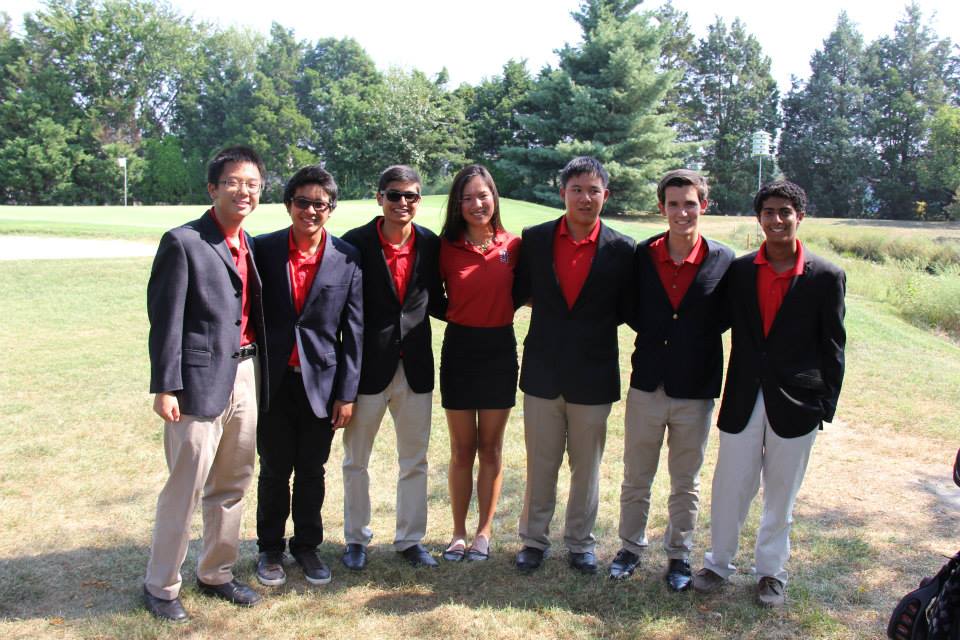 From left to right: senior Tony Xiao, sophomore Nathan Chuwait, senior Jaidan Ali, junior Julie Luo, senior co-captains Chris Prak and J.C. Panagides and sophomore Millen Anand hold their Senior Night at Pinecrest Golf Course on Sept. 11. Photo courtesy of Chris Prak.