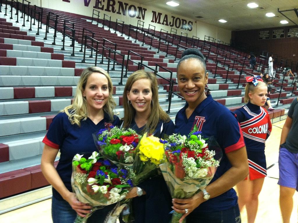 Jefferson cheer coaches Jessica Parker, Melissa Rapp and Carolyn Leary are all smiles after the results were announced at the Semifinal competition.