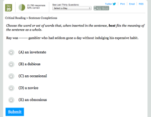 Questions such as these are typical on the PSAT and SAT. Photo courtesy of www.collegeboard.org.