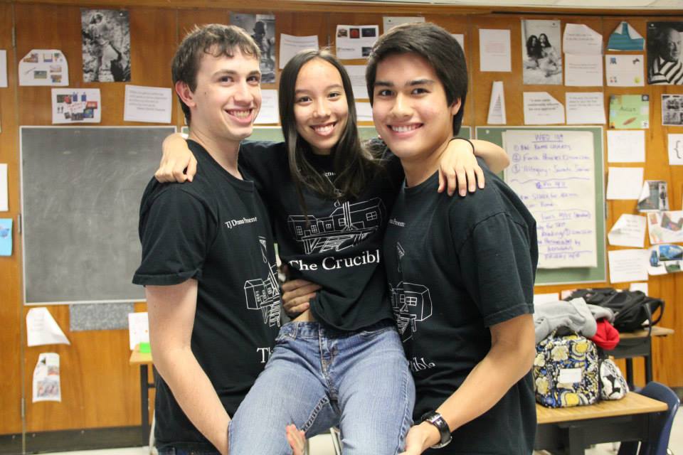 Seniors Adam Friedman, Liesl Jaeger and Ben Andre wear their show shirts from the Spring 2011 production of The Crucible.