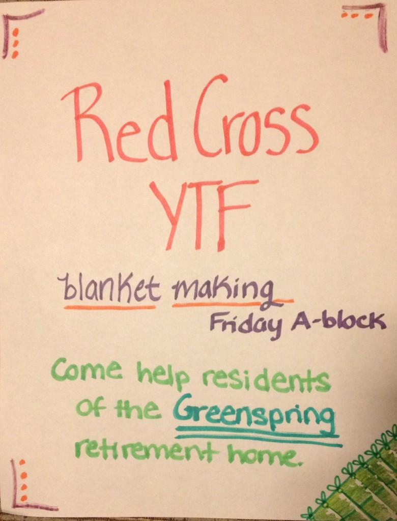 Red Cross YTF advertises for the blanket making activity. 
