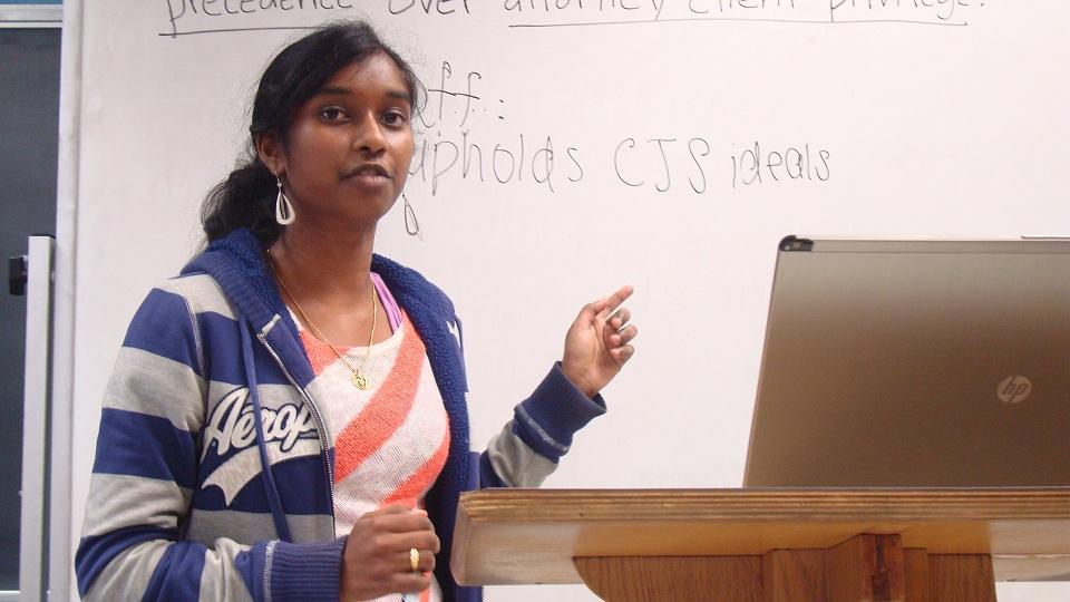 Junior Sraavya Poonuganti teaches members of the Lincoln-Douglas Debate team as the teaching coordinator and prepares them for tournaments.