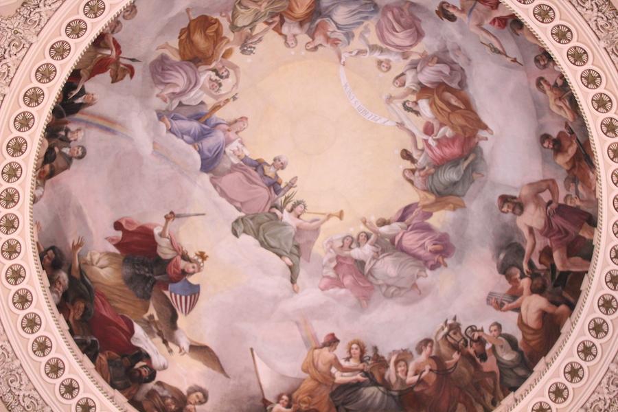 Constantino Brumidi’s “The Apotheosis of Washington" was painted on the ceiling of the rotunda inside the Capitol Building in 1865. 