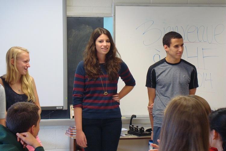 Senior Maria Psarakis welcomes current and new members of French Honor Society. Currently, the club is practicing for the upcoming I-Nite performance, in which the members learn the dances they hope to participate in.