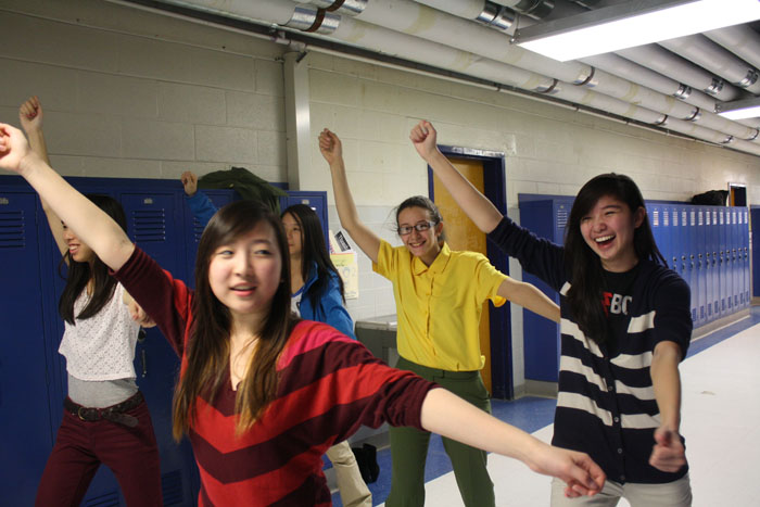 Seniors Juliana Said, Vivian Le and Christine Tsou practice for Japanese Honor Society's I-Nite Performance.