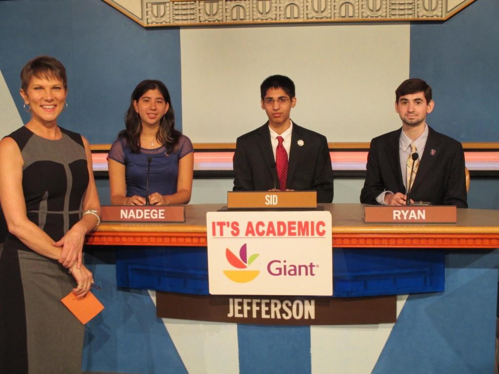 Left to right: Seniors Nadège Aoki and Sid Verma and sophomore Ryan Golant are three of the five members on the TJ Quizbowl team.