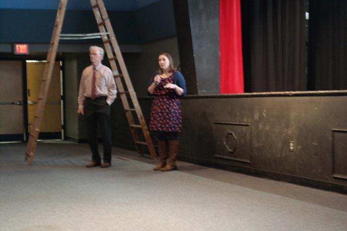 Thomas McNichol and Christina Ketchem talk to parents about the college process.