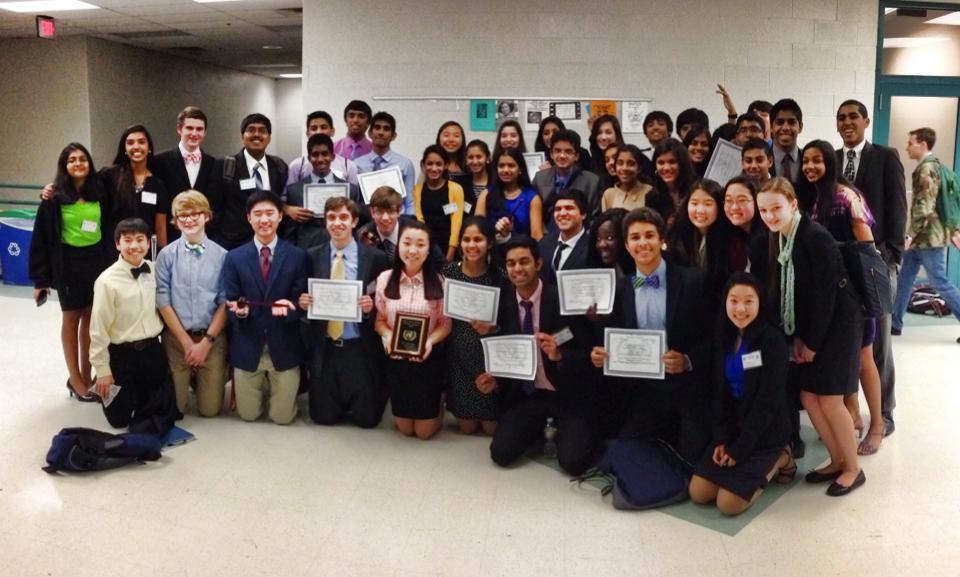 Members of the Model United Nations club after receiving the Secretary-General's award for Best Large Delegation.