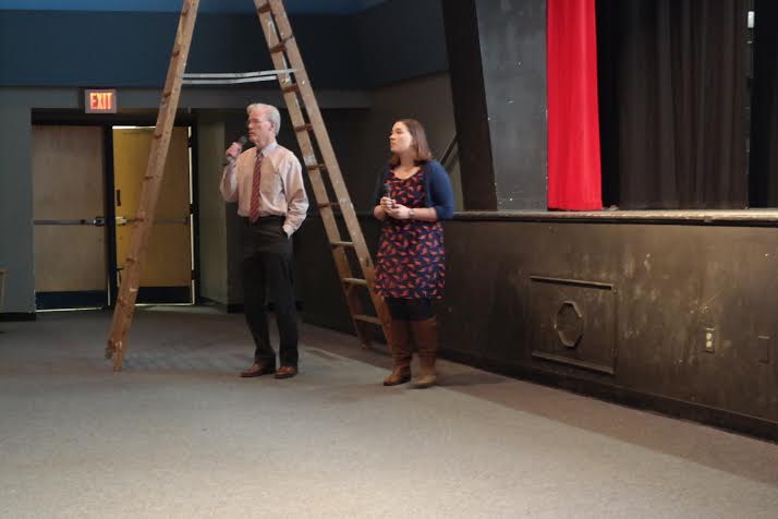 Counselors Christina Ketchem and Thomas McNichol present at the parent College Kick-Off