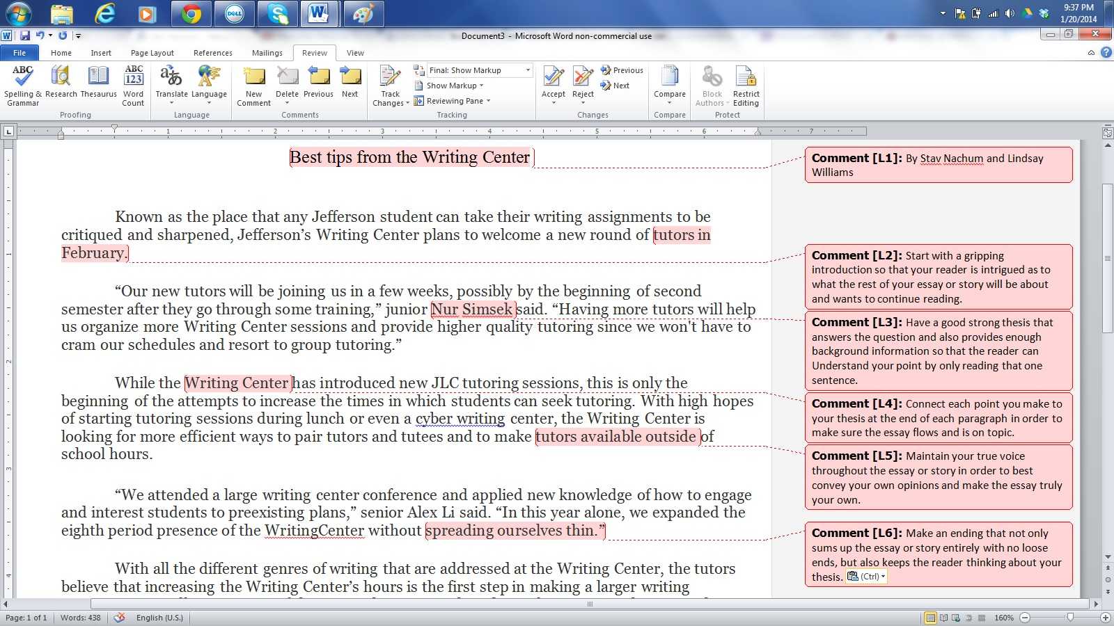 Click to see a sample of the tips you'll get at Writing Center.