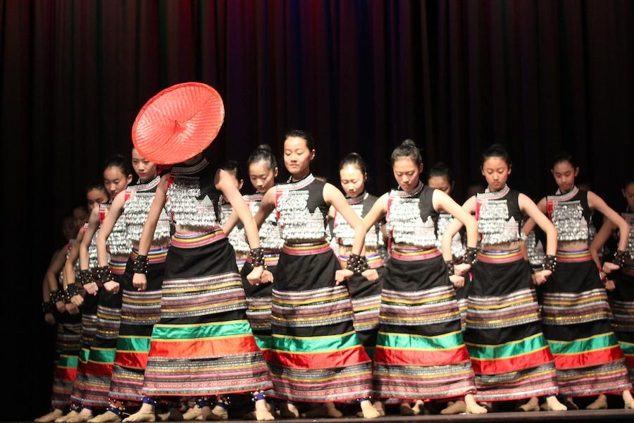 Students of the art troupe of the high school affiliated to the Renmin University of China (RDFZ) performed a traditional dance of a matriarchal village in the Yunnan province.