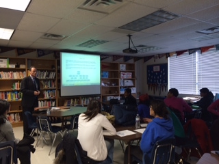 A representative from the United States Department of Agriculture tells students about summer internship opportunities.