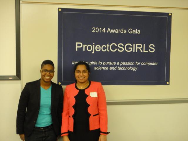 Junior+Pooja+Chandrashekar+%28right%29+stands+with+Courtney+Wallace%2C+Creative+Technologist+at+iStrategyLabs+%28left%29%2C+who+spoke+at+the+2014+Awards+Gala.+Chandrashekar+founded+ProjectCSGIRLS+to+encourage+middle+school+girls+to+explore+their+interests+in+computer+science+and+technology.