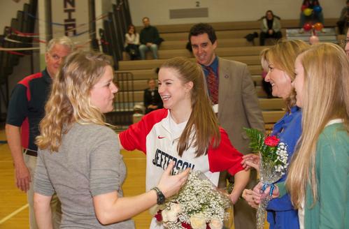 Photo courtesy of www.colonialathletics.org.
Senior Mary Forburger celebrates the season's senior night.