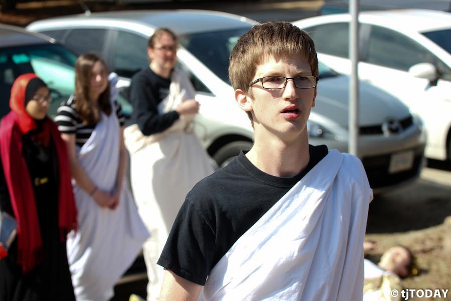 On March 14, senior John Wilkes, portraying Mark Anthony, gives a passionate speech to the Roman citizens following the death of Julius Caesar.