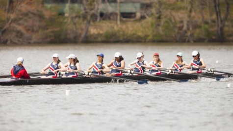 The womens freshman eight raced in the Al Urquia Regatta at Sandy Run Regional Park on April 26, placing second.