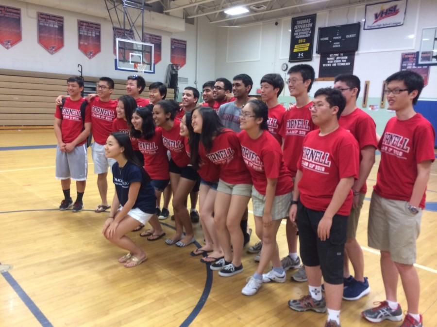 Seniors bound for Cornell University and Ithaca College, both located in Ithaca, New York, pose for a group picture during lunch.