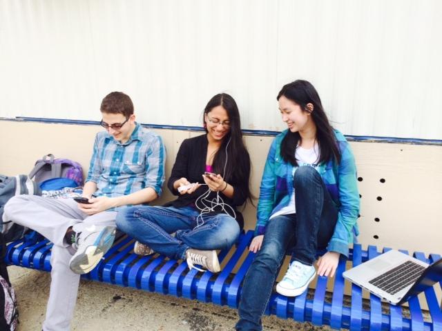 Juniors Gabe Haddad, Kali Liang and Sanjoli Agarwal spend time outside together to enjoy the end of their stressful AP weeks.