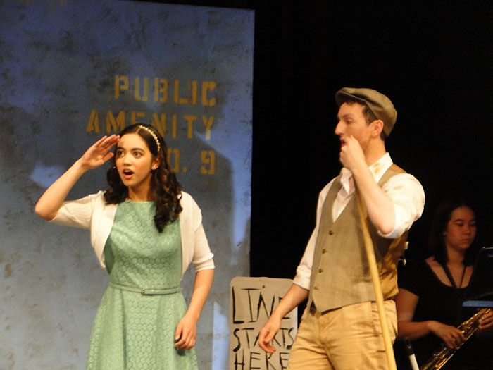 Hannah Pho and Alex Le Floch star as Hope Cladwell and Bobby Strong in TJ Drama's production of "Urinetown."
