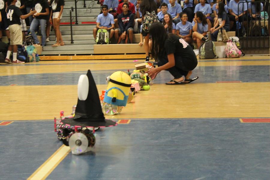 Freshmen designed robots for the BeautyBot category in the robot competition, held May 30.