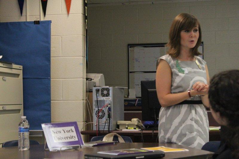 Representative Alana Plaus presented the features of New York University at the College and Career Center on Sept. 19.