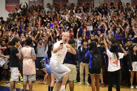 Assistant Principal Scott Campbell spends a day as a Jefferson student and takes a selfie with the Class of 2017.