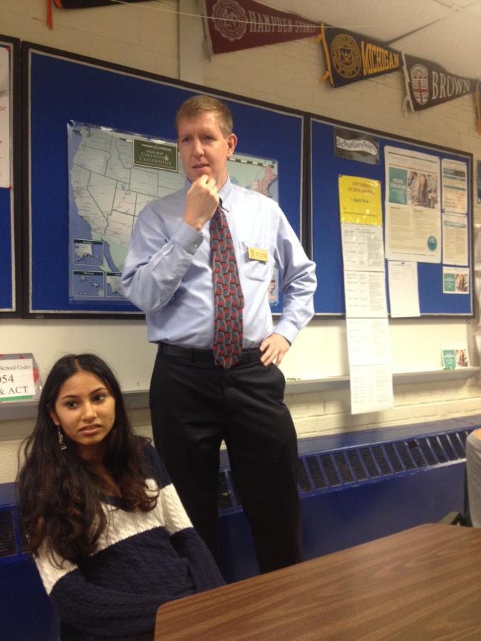 Brown University representative Elisha Anderson answers questions from Jefferson students about Brown.