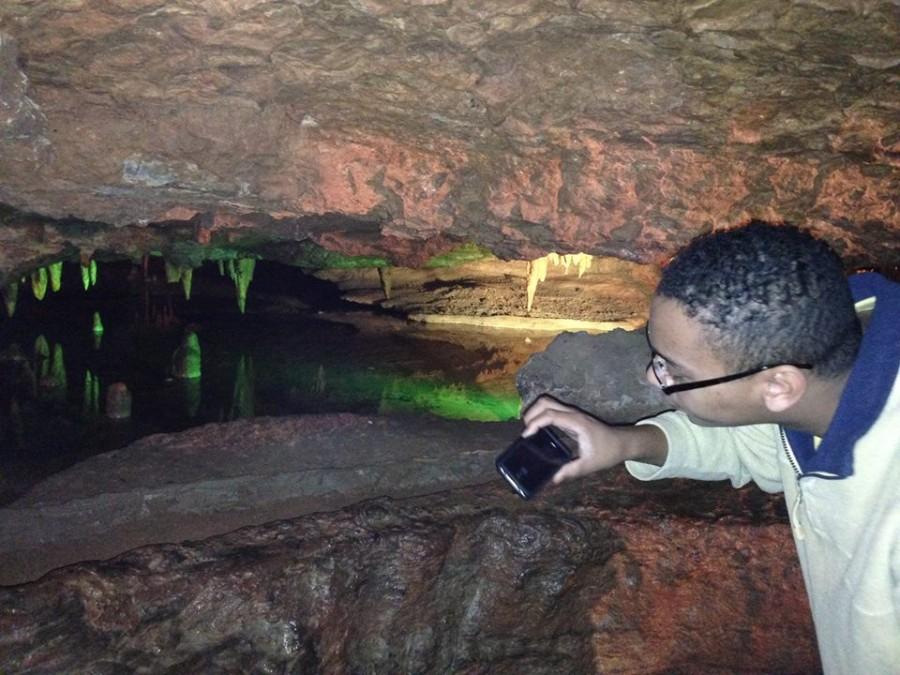 Senior Joe Broom takes pictures of rock formations at Skyline Caverns in Shenandoah, Va.