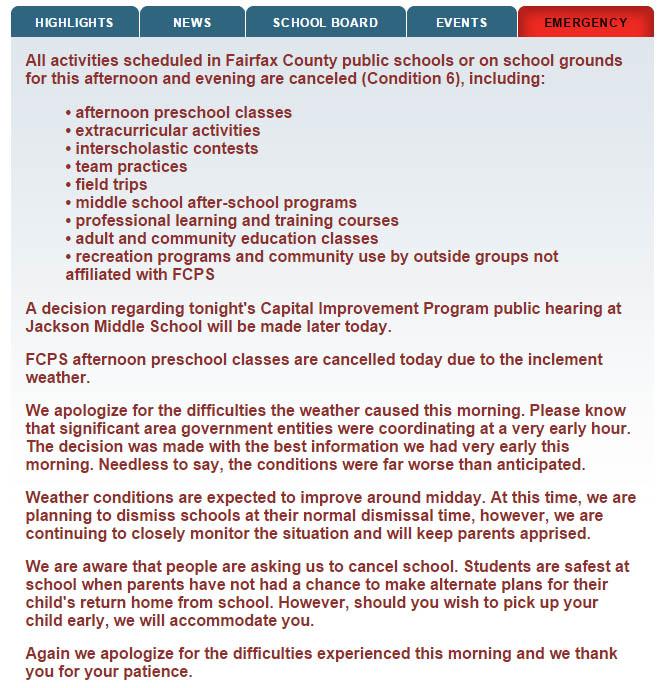 FCPS is too shy about closing schools after last year’s harsh winter
