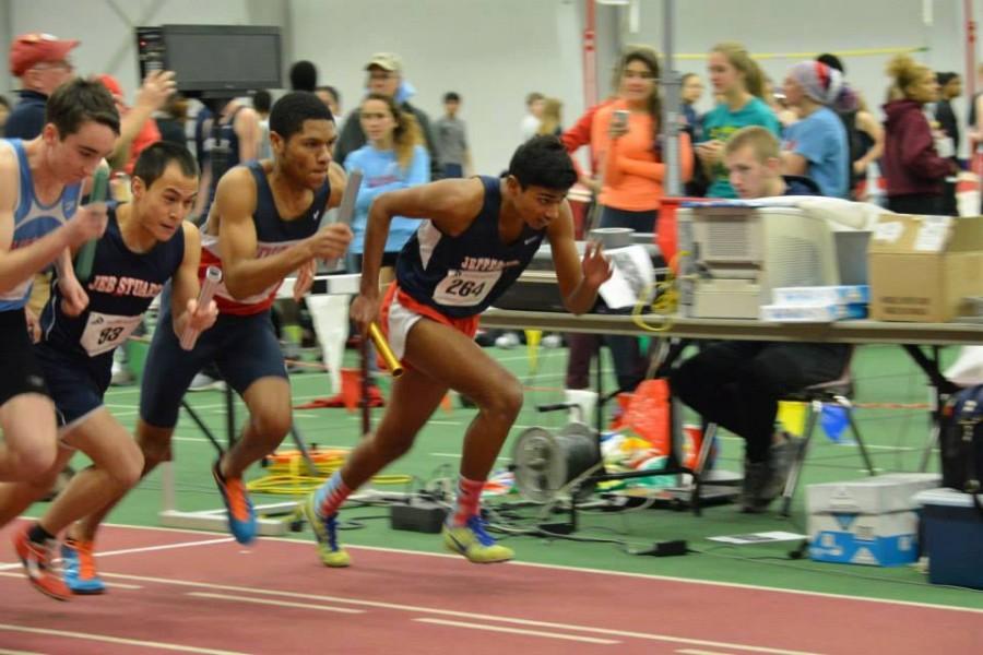 At the Conference 13 Championships, sophomore Saurav Velleleth kicks off the first leg of the boys' 4x800 relay.