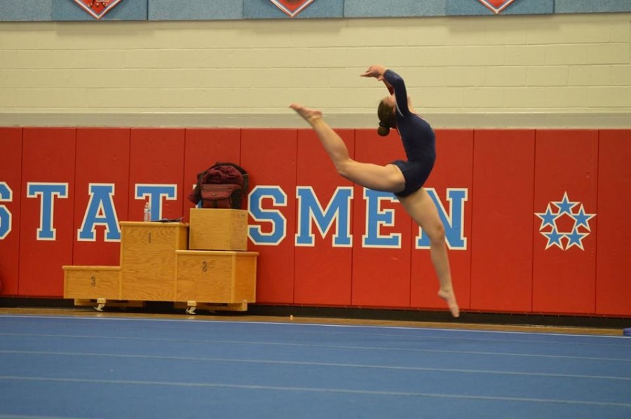 Freshman Emily Everhart completes her floor routine at the National Conference Tournament