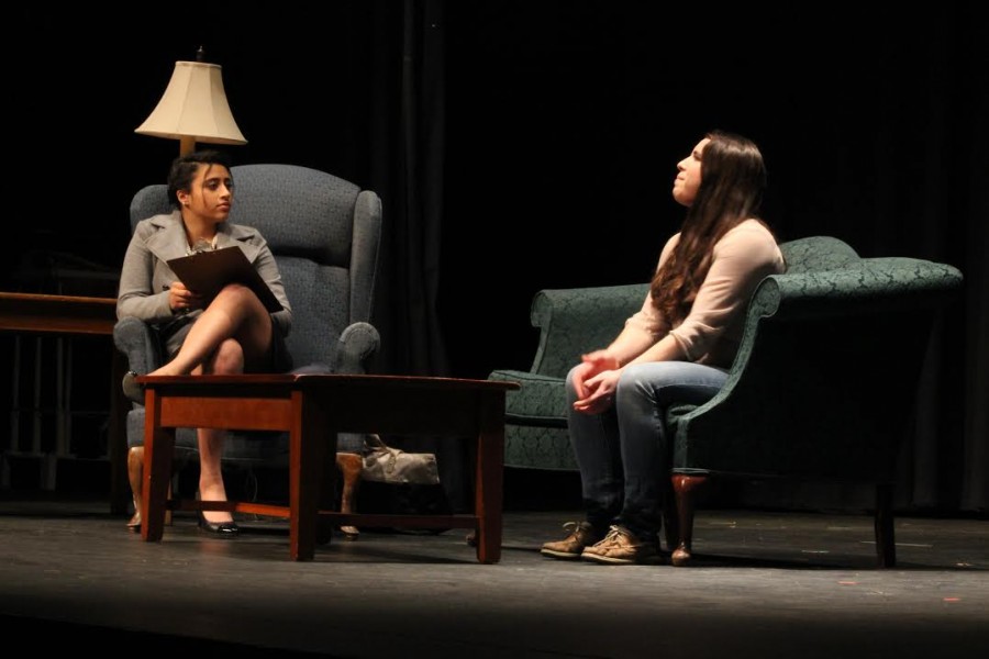 Sophomores Zara Batalvi and Raquel Sequeira perform in Absent, written and directed by junior Abby Peterson.