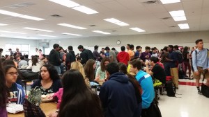 On April 7, students eat in the newly renovated cafeteria.