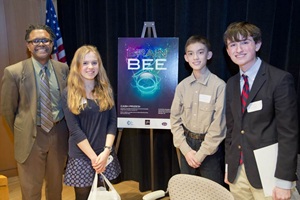 Soren Christensen stands with contest judge Benjamin Walker and the second and third place finalists.