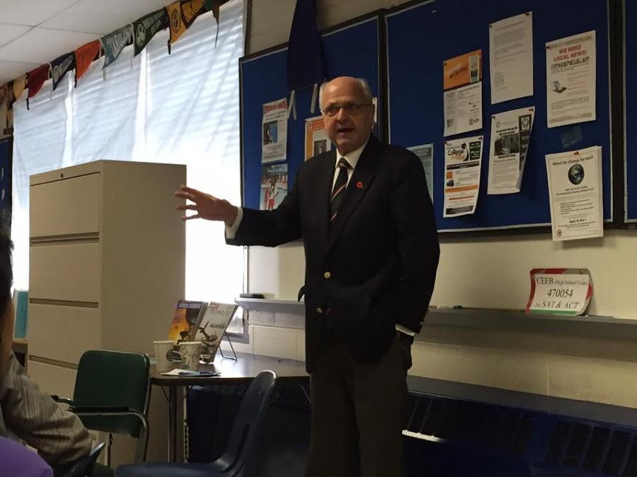 Mike Moore, the New Zealand ambassador to the U. S, addresses a group of Jefferson students about New Zealand and its relationship to the 
U. S.