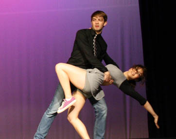 Seniors Adrien Bernard and Monique Mezher perform with Ballroom Dance Club and Swing Dance Club in the talent show.