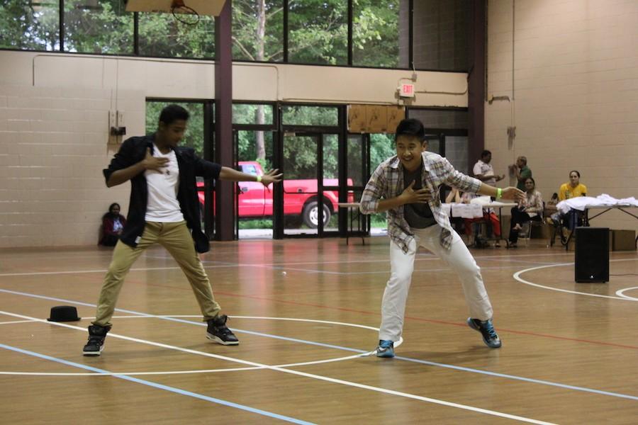 Freshmen Anthony Thomas and Sean Ji perform breakdance, street dance and Bhangra through their lock-up talent show performance in the Audrey Moore RECenter on May 15.