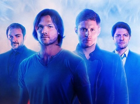 Supernatural -- Image SN10_CAST_0001 -- Pictured (L-R): Mark Sheppard as Crowley, Jared Padalecki as Sam, Jensen Ackles as Dean, and Misha Collins as Castiel -- Credit: The CW -- © 2014 The CW Network, LLC. All Rights Reserved