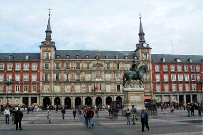 La Plaza Mayor is one of the most famous and popular landmarks in Madrid, Spain.