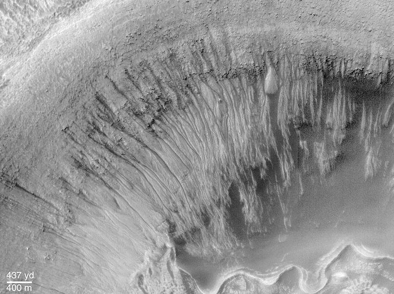 Dark streaks that line craters are often signs of water