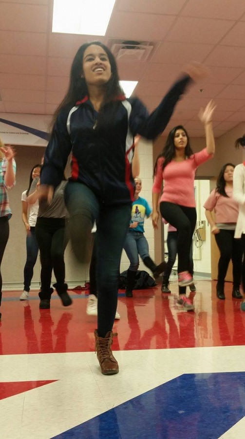 Senior Bhavana Chanavajjala teachers seniors choreography for a Bollywood portion of the Namaste Senior Girls dance. 