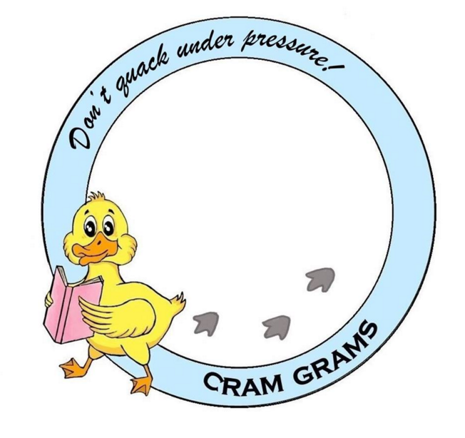 Cram Grams are being sold to alleviate stress on students during midterm week.  The other design for the Cram Grams has a bunny and says "some-bunny is rooting for you!"
