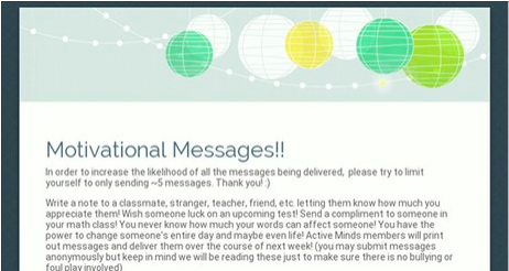 The online form for Motivational Messages, which encouraged students to send positive notes to their friends, teachers, and classmates.