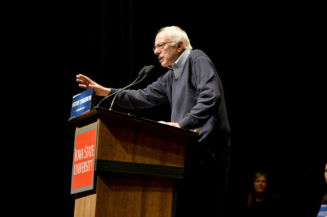 Democratic presidential candidate Bernie Sanders speaks at Iowa State university