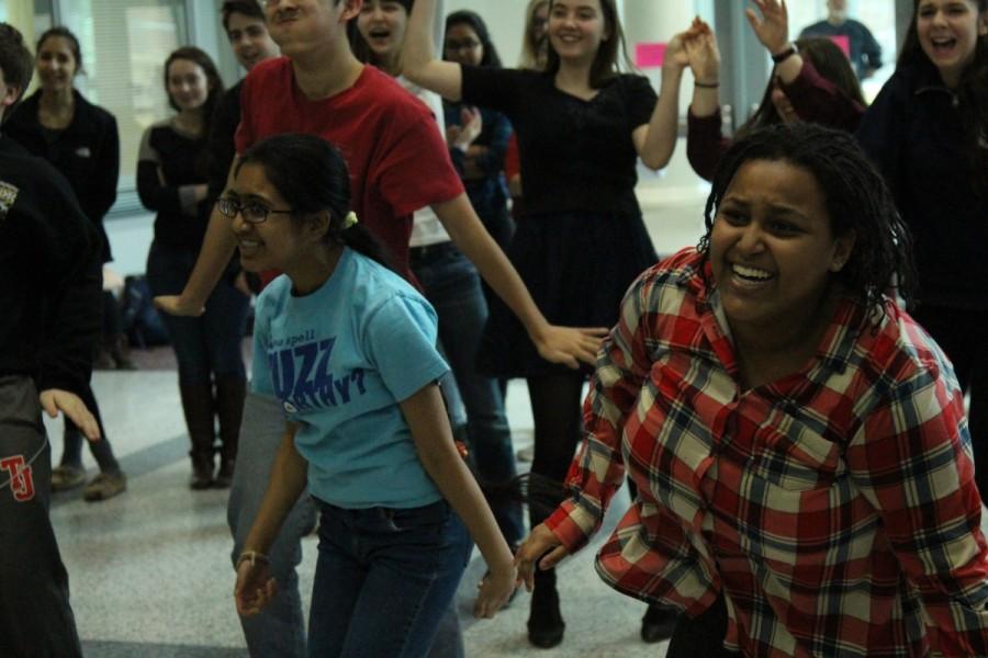 Many songs were available for students to dance to during lunch. Freshmen Beza Gi and Ankita Vadiala, for instance, dance along to "Let it Go," from "Just Dance 2015."