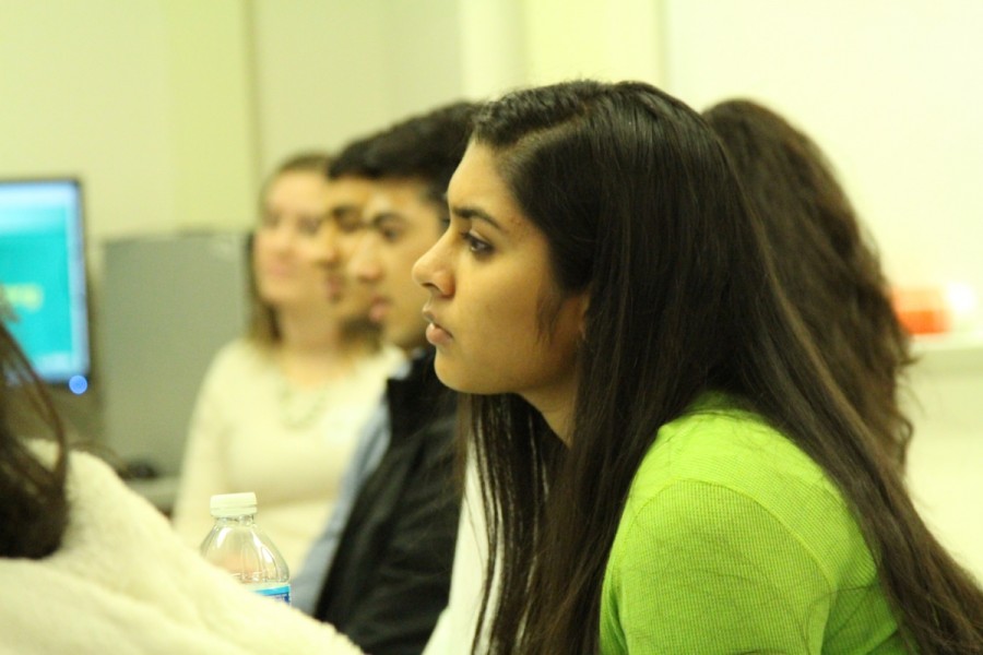 Students took the Active Mindss End the Silence, eighth period opportunity to listen to speakers and their stories. Sophomore Sai Chodavarapu listens intently as speaker Taylor Johnson tells her story of mental illness.